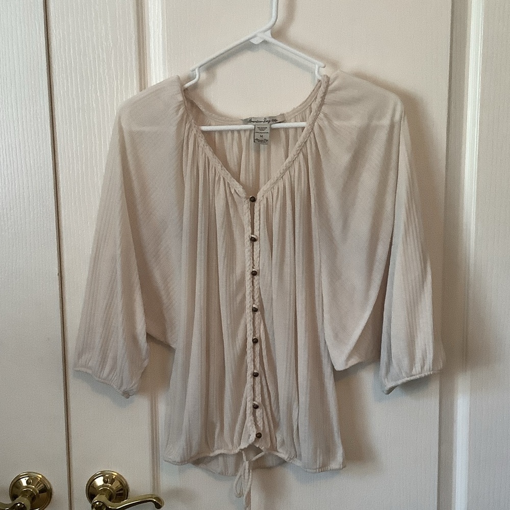 American Rag Cream Peasant Button-Front Blouse